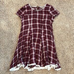Plaid Women’s Dress in Burgundy and White